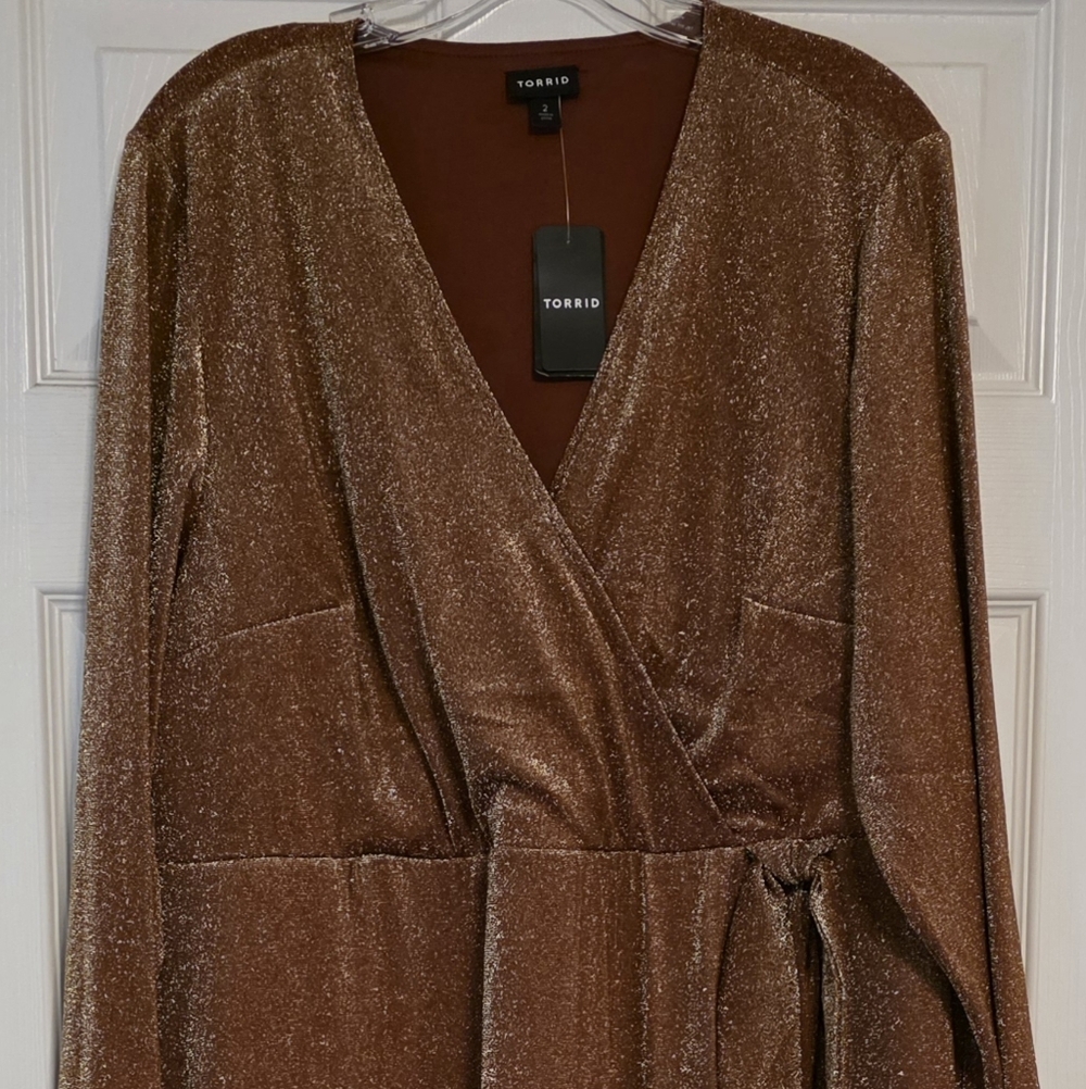 Torrid Midi Glitter Knit Surplice Slit Tie Dress (NWT)